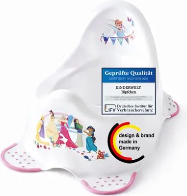 Produktbild von KiNDERWELT Premium Töpfchen für Kinder und Babys, Prinzessin Design in weiß, Töpfchen für Kleinkinder ab 18 Monaten, hohe Rückenlehne, rutschfest und BPA-frei