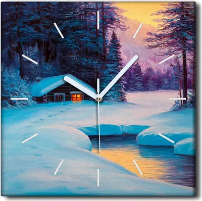Produktbild von Coloray Uhr auf Leinwand 30x30 cm Wand Uhr Dekoration Wohnzimmer Segeltuch weiße Zeiger -Landschaftswinterwald