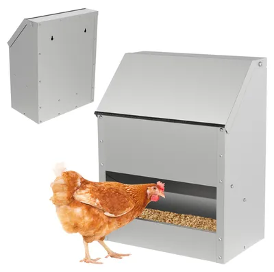 Zdjęcie produktu dla Automatyczny podajnik do karmy dla kur ISOISL, pojemność 15 kg, wytrzymały podajnik dla drobiu wykonany ze stal ocynkowana, łatwy do napełniania, w zestawie łopata, rękawice ochronne i osłona krawędzi
