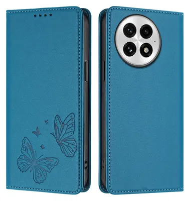 Image de Étui en cuir pour OnePlus 13, motif papillon, étui portefeuille à rabat avec support, bleu