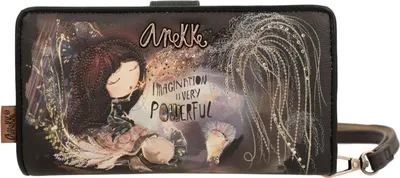 A close-up shot of an Anekke wallet with a decorative illustration.
