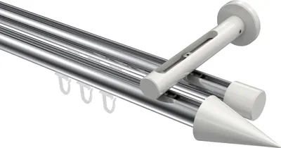 Produktbild von Interdeco Innenlaufstange / Gardinenstange mit Innenlauf Chrom / Weiß, Typ Siteno Savio (Kegel), 20 mm Ø 2-läufig, 100 cm