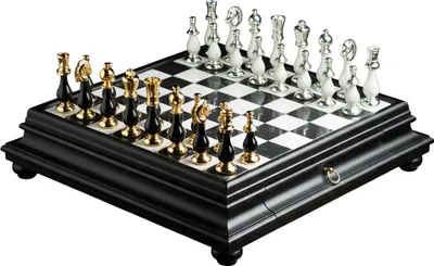 Immagine prodotto di Set Di Scacchi Con Pezzi In Ottone/Legno, Oro/Argento + Scacchiera In Marmo/Legno 46
