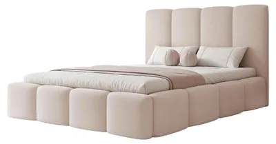 Produktbild von Polsterbett LANDARE 200x200 Kühles Beige Plüsch Velours mit Bettkasten & Lattenrost
