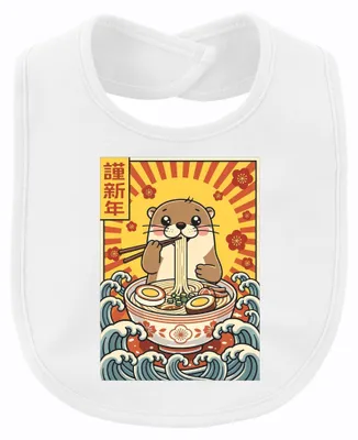 Zdjęcie produktu dla Śliniak dla dziecka (unisex), motyw: Otter Ramen, japoński, w stylu kawaii, z motywem anime, przedstawiający makaron, styl retro, kolor biały, uniwersalny rozmiar