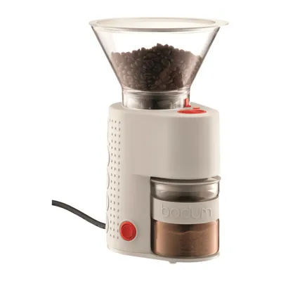 Obrázok produktu pre Bodum BISTRO, Mlynček na kávu, 220 g, Kužeľovitý okraj, Nerezová oceľ, Červená, Biela, Plast, Guma, Nerezová oceľ