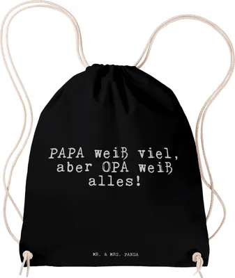 Produktbild von Mr. & Mrs. Panda Jutebeutel PAPA weiß viel, aber... - Schwarz - Geschenk, Beutel, Vater, Sportbeutel, Vatertag, Stoffbeutel, leichter rucksack, Großeltern, Sprüche