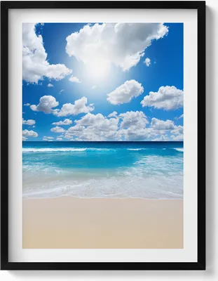 Produktbild von Strand, Meer und Horizont– Wandbild mit Rahmen – Gerahmtes Bild  – Wanddekoration – 60x80 cm –  Schwarz Rahmen