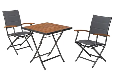 Produktbild von Merxx Gartenmöbel Set Paxos 3tlg., 2 Klappsessel, Klapptisch 70 x 70 cm-Aluminium/Akazie/Textil