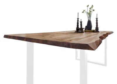 Produktbild von Esstisch Baumkante massiv Akazie natur 220 x 100 weiß NIAH