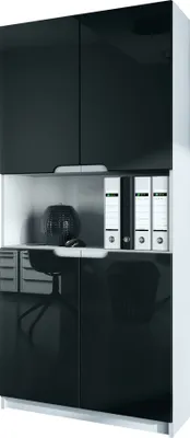 Produktbild von Vladon Büroschrank Logan V2,  Germany, Aktenschrank mit 5 Fächern und 4 Türen, Weiß matt/Schwarz Hochglanz (82 x 184 x 37 cm)
