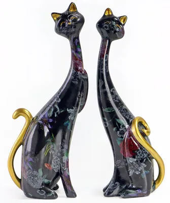 Image de Ensemble de 2 figurines de chats en résine pour la décoration intérieure