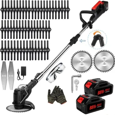 Produktbild von Akku-Rasentrimmer, Elektrischer Grasschneider, mit 2 Batterie und Ladegerät, 180° Trimmwinkel, Teleskop-Stiel & Zusatzhandgriff,Faltbares Modell