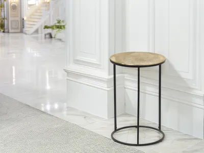 Produktbild von Couchtisch rund Schwarz Gold Ø 41cm Beistelltisch für Sofas, Wohnzimmertisch