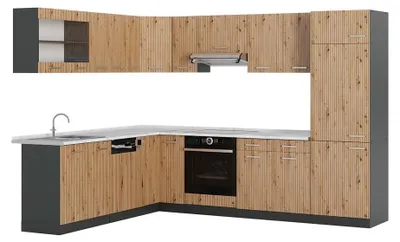Image de Cuisine en angle Vicco R-Line Chêne Artisan/Anthracite 287 x 227 cm, PT Marbre, Model 48949