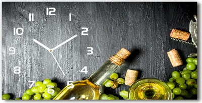Produktbild von Wanduhr aus Glas – 60x30 cm - Glasbild - Glasuhr - Gehärtetes Glas - weisse-zeiger - Weißwein und Früchte