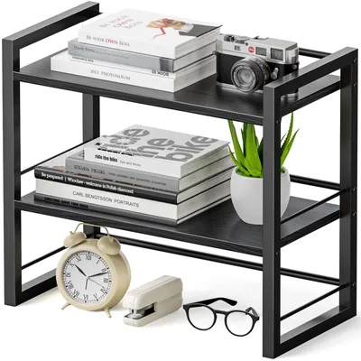 Zdjęcie produktu dla Organizer na biurko - Półka na biurko - Dwupoziomowa - Drewno i metal - Czarny - Na biurko i do domu