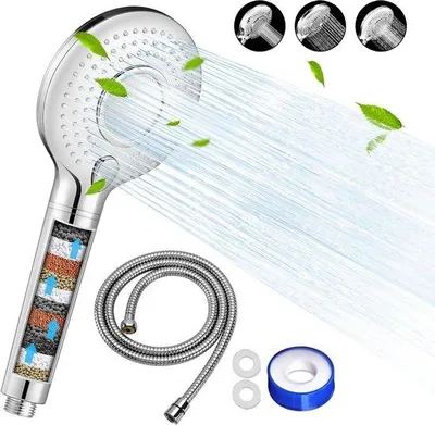 Produktbild von Famanu Handbrause mit 15-stufigem Filter - Wasserersparnis, 15 m Schlauch, 3 Strahlarten