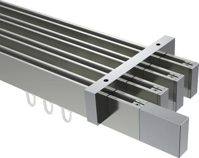 Produktbild von Interdeco Innenlaufstange / Gardinenstange mit Innenlauf Edelstahl-Optik / Chrom, Typ Smartline Lox (Quader), 14x35 mm 4-läufig, 220 cm