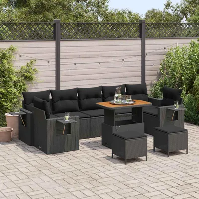 Image de Ensemble de canapés de jardin vidaXL en polyrotin noir
