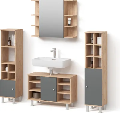 Produktbild von Badmöbel-Set Livinity Fucino Goldkraft Eiche 4 Teile, mit Midischränke, Model 52602
