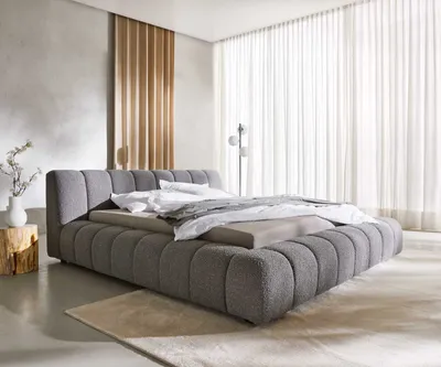 Produktbild von DELIFE Polsterbettgestell Cutio 180x200 cm Bouclé Silbergrau