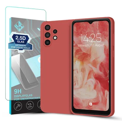 Produktbild von Hülle für Samsung Galaxy A32 5G mit 9H Displayglas Displayschutz Case Cover Bumper Smartphone Softgrip Schutzhülle Farbe: Rot