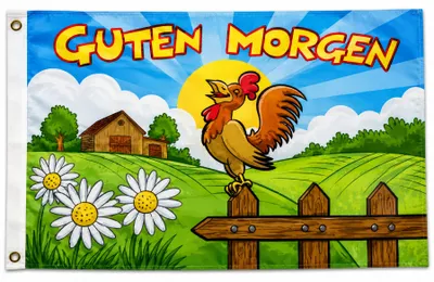 Produktbild von Flagge Guten Morgen 90 x 150cm, Stoffgewicht ca. 100 g/m² -Fahne- Hissfahne- Hissflagge - Sturmflagge -zum hissen - keine billige Chinaqualität!