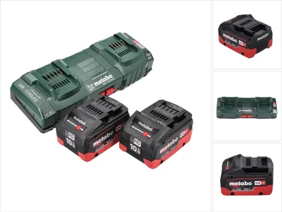 Zdjęcie produktu dla Zestaw podstawowy Metabo 18 V 2x akumulator 10,0 Ah LIHD + podwójna ładowarka ASC 145 DUO System CAS