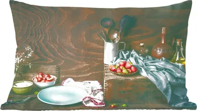 Produktbild von MuchoWow® Zierkissen Sofakissen Wohnzimmer Dekokissen 60x40 cm Rustikal - Obst - Küchenutensilien - Erdbeere - Kopfkissen - Polster mit Foto
