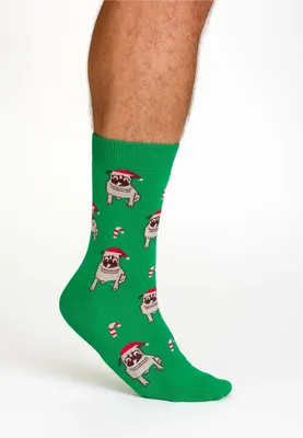 Produktbild von Weihnachtssocken Damen u. Herren mit Mops-Motiv 2er Pack, Größe Socken:36-41