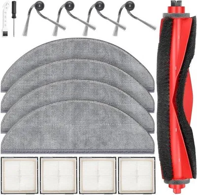 Immagine prodotto di Set di accessori per aspirapolvere robot: spazzole principali, spugne, filtro HEPA, spazzole laterali, accessori per la pulizia, cacciavite.