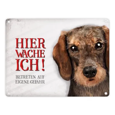 Produktbild von Metallschild mit Dackel Motiv und Spruch: Betreten auf eigene Gefahr ...