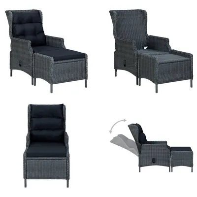 Immagine prodotto di vidaXL Sedia da giardino regolabile con poggiapiedi in poly rattan grigio scuro - Sedia da giardino - Sedie da giardino - Sedia da giardino in rattan - Sedie da giardino in rattan