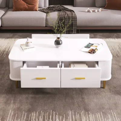 Produktbild von Abrihome Couchtisch mit 4 Schubladen, Wohnzimmertisch mit Goldenen Griffen und Beinen, 105 x 51 x 38 cm