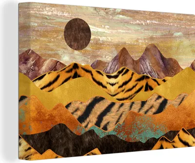 Produktbild von OneMillionCanvasses® - Leinwandbilder - 150x100 cm, Marmor - Tigerdruck - Gold, Wandbilder Kunstdruck Wanddekoration - Foto auf Leinwand - Gemälde auf Holzrahmen