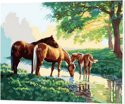 Produktbild von Vikpap 5142 – Malen nach Zahlen, Leinwand 30 x 20 cm – Pferde am Wasser
