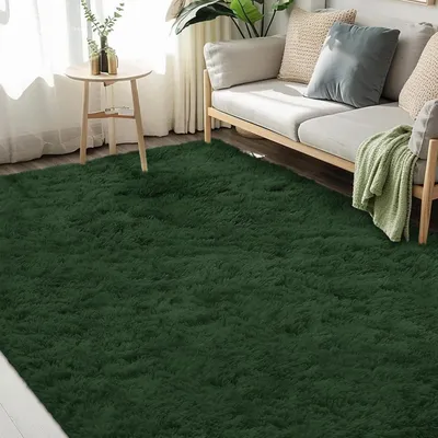 Immagine prodotto di Tappeto shag a pelo lungo, color verde scuro, dimensioni 180x270 cm