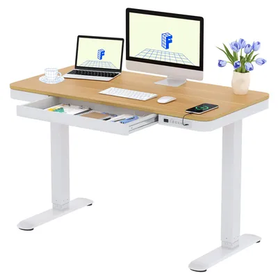 Produktbild von FLEXISPOT Q3 Höhenverstellbarer Schreibtisch  Elektrisch mit Schublade, USB-C, 4 Speicherplätzen, Antikollisionsschutz, LED-Display 120x60cm (Ahorn)