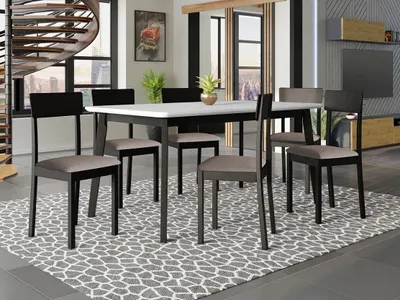 Obrázok produktu pre Rozkladací stôl 160 cm so 6 stoličkami ADELBITE 7 - biely / čierny / hnedý 1