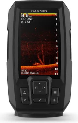A Garmin fishfinder device displaying sonar data.