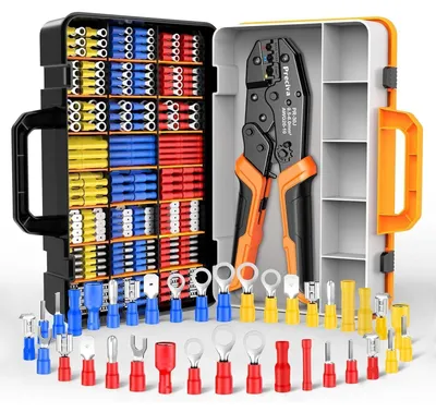 Immagine prodotto di Set di pinze a crimpare con meccanismo a cricchetto e 425 connettori per cavi da 0,5 a 6 mm², per auto e impianti elettrici