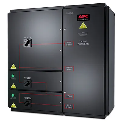 Produktbild von APC SYMMETRA PX 96/160 kW WANDMONTIERBARE SCHALTTAFEL MIT WARTUNGS-BYPASS, 400 V, 400 V, 50 Hz, 400 V, 400 A, Rackmount, Schwarz