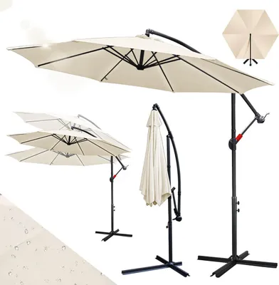 Produktbild von Faziango Sonnenschirm 3m Beige Gartenschirm mit Kurbel, UV 50+ Sonnenschutz, kippbar, stabil & wetterfest, inkl. Kreuzfuß, ideal für Terrasse Garten Balkon