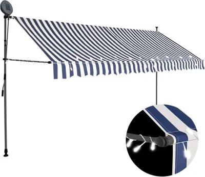 Obrázok produktu pre Ručne zaťahovacia markíza s LED 400 cm, modro biela