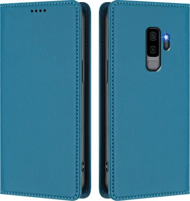 Produktbild von Handyhülle für Samsung Galaxy S9 Plus, Kunstleder Klapphülle Stoßfeste Magnetische Hülle mit Ständer Blau