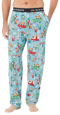 Immagine prodotto di Pantaloni pigiami in jersey, modello "Little Blue House" di Hatley, con decorazione a tema natalizio, colore blu, taglia Small