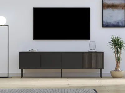 Produktbild von MIRJAN24 TV-Lowboard Notte 07 180 4D, Stilvoll Wohnzimmer, TV-Lowboard mit vier Drehtüren (Farbe: Schwarz / Schwarz + Nuss)