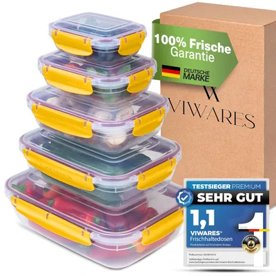 Obrázok produktu pre Sada nádob na uchovávanie potravín Viwares – 5 skladovacích nádob s viečkom do kuchyne a na potraviny – praktický riad do mikrovlnnej rúry – nádoby na prípravu jedál