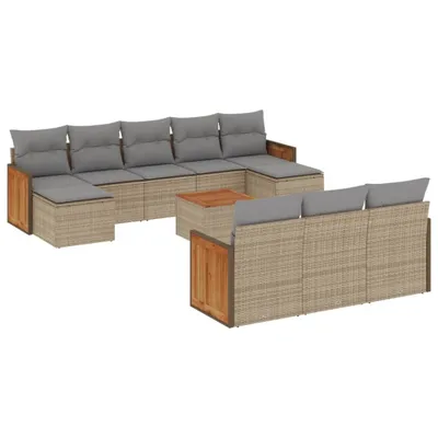 Produktbild von 11-tlg. Garten-Sofagarnitur mit Kissen Beige Poly Rattan